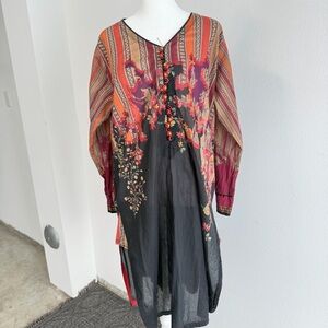 Black Multicolor Printed Pakistani Kurta with Dupatta & Pants